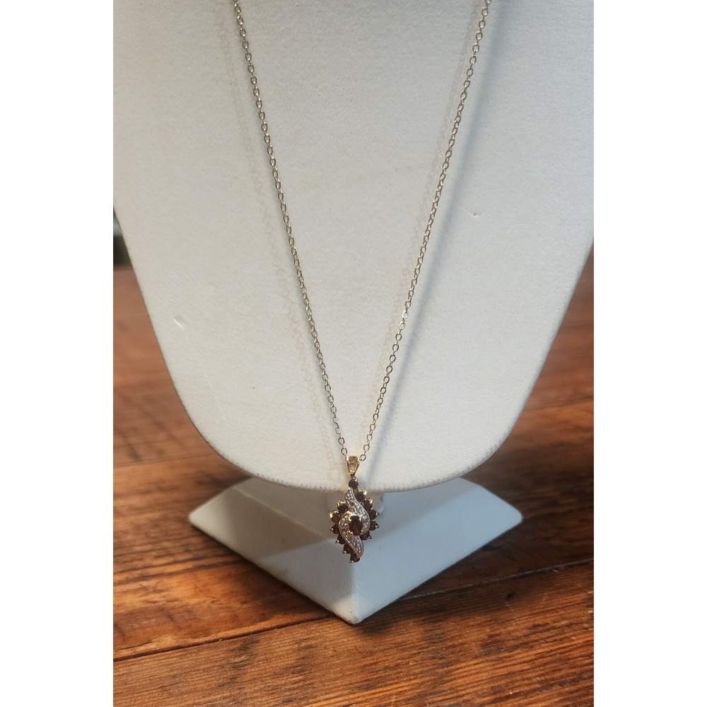 18k GP Gold 1.18 CT Garnets .95 CT Diamonds Necklace 18 Inches
